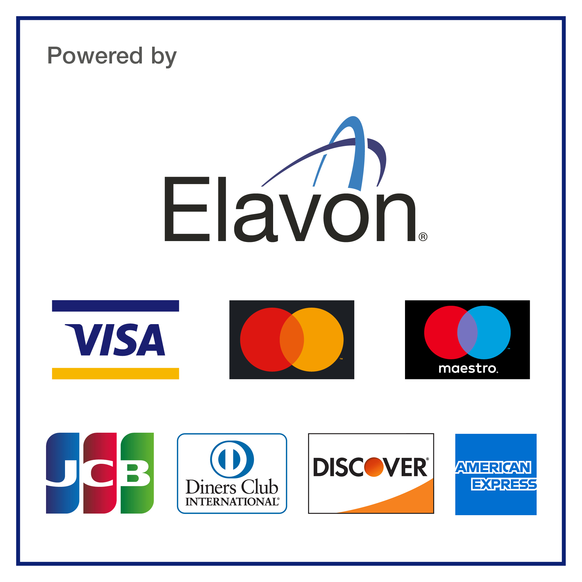 Card scheme logo: Visa, mastercard, maestro, JCB, Diners Club, Discover, American Express